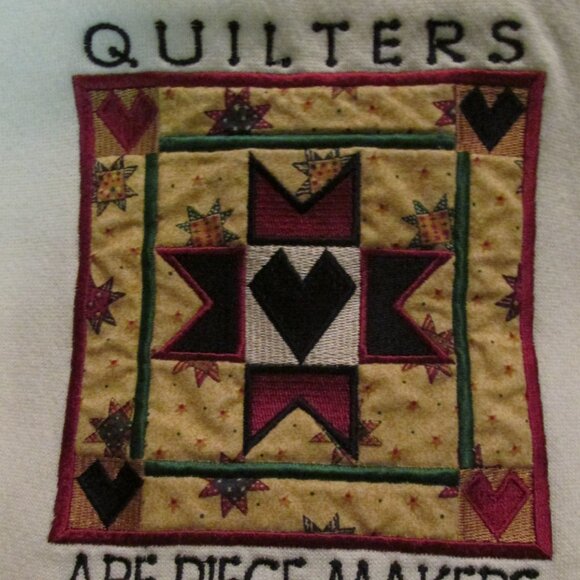 MZ ENERGY WOMEN'S SIZE L SWEAT SHIRT IVORY W APPLIQUE CALICO QUILT FOLK ART EMBR - Picture 5 of 9